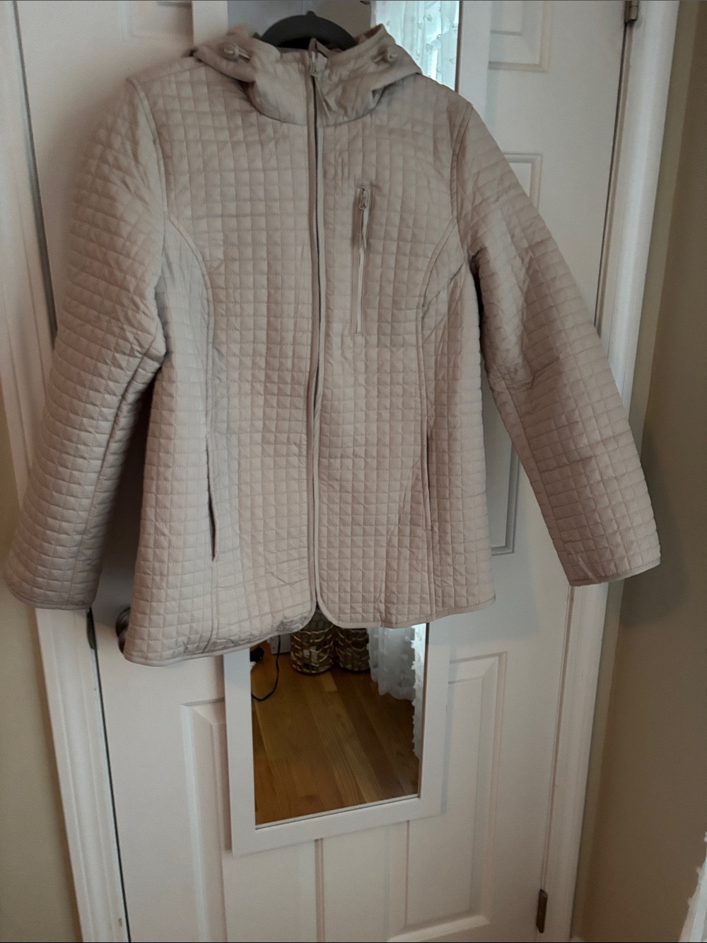 Lands' End Light Beige Quilted Hooded Utility Jacket